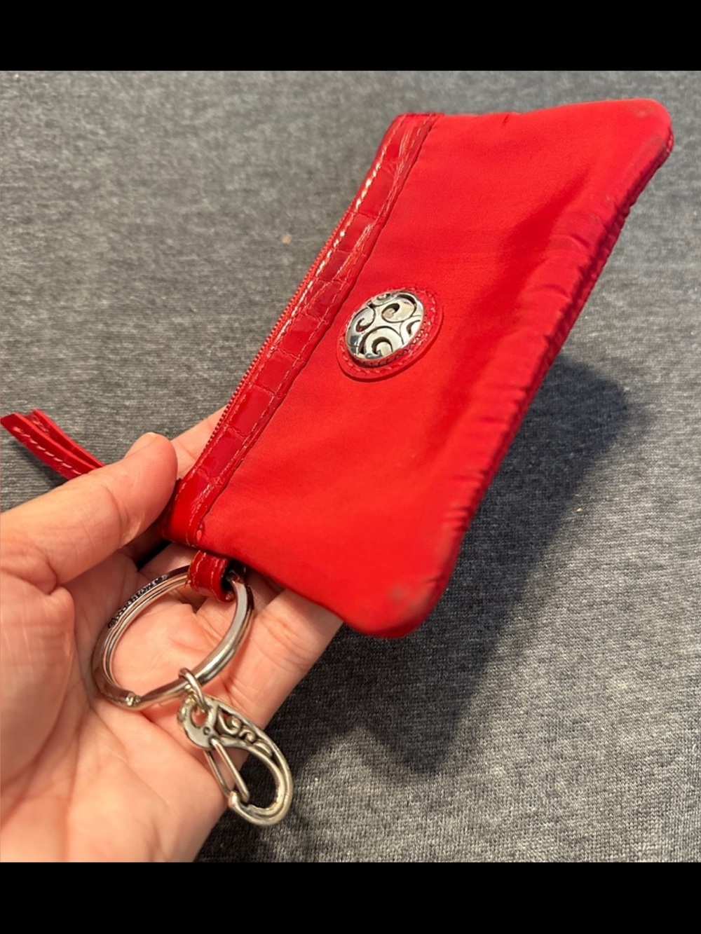 Brighton Coin Purse & DL Holder w Silver Metal Accents and Clasp, Red w Design - Picture 2 of 5